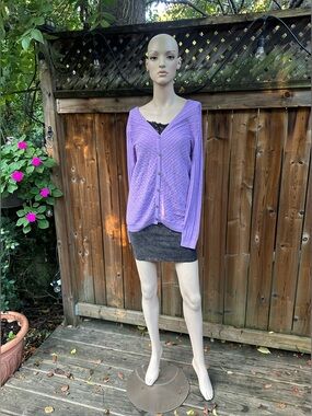 COTTON Lavender/Lilac V-Neck Button-Front Cardigan Sweater